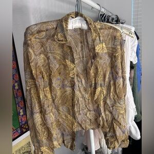 CLASSIQUES ENTIER 100% silk sheer paisley button down blouse size 6